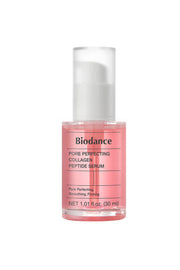 ProtoClinical k-beauty BIODANCE: Pore Perfecting Collagen Peptide Serum (30ml) single pink dropper serum bottle centered on a pale background