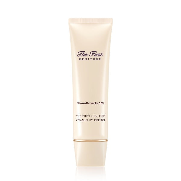 O HUI The First Geniture Vitamin UV Defense SPF50+ PA++++ 50ml by ProtoClinical shown in k-beauty sun cream packaging on a light background.