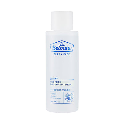 ProtoClinical k-beauty Dr.Belmeur Clean Face Mild Toner 145ml single upright pale blue toner bottle centered on a white background