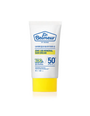 ProtoClinical k-beauty Dr.Belmeur UV Derma Zinc 100 Mineral Sun Cream SPF50+ PA++++ 50ml single upright sun cream package centered on a light background.