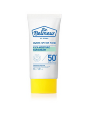 ProtoClinical k-beauty Dr.Belmeur UV Derma Cica Moisture Sun Cream SPF50+ PA++++ 50ml single upright sun cream package centered on a light background.