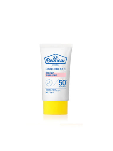 ProtoClinical k-beauty Dr.Belmeur UV Derma Tone Up Sun Cream SPF50+ PA++++ 50ml single upright sun cream package centered on a light background.