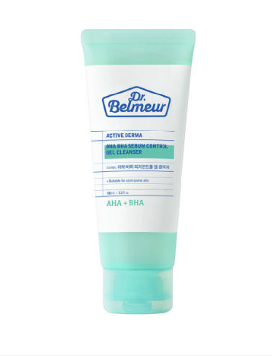 ProtoClinical k-beauty Dr.Belmeur AHA PHA Sebum Control Gel Cleanser 100ml single upright gel cleanser package centered on a light background.