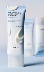 ProtoClinical k-beauty Jumiso Hyaluronic Acid Water Plumping Sun Serum SPF50+ PA++++ 40ml single upright pale lavender sun serum tube centered on a light background.