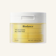ProtoClinical k-beauty Biodance Vita Niacinamide Gel Toner Pads 140g/60ea single toner pad container shown upright and centered on a light background