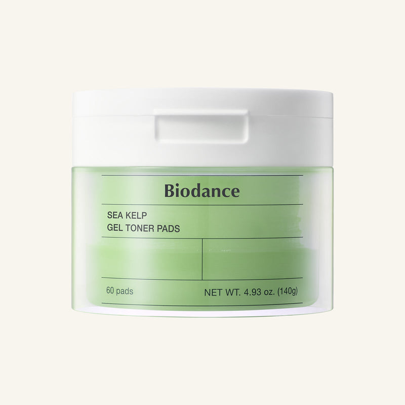 ProtoClinical k-beauty BIODANCE: Sea Kelp Gel Toner Pads 140g/ (60Units) single toner pad container shown upright and centered on a light background