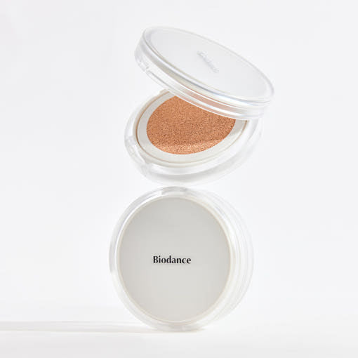 BIODANCE: Radiant Pure Essence Cushion (2colors) (14g) by ProtoClinical shown in branded cushion packaging on a clean background, highlighting the k-beauty makeup presentation.