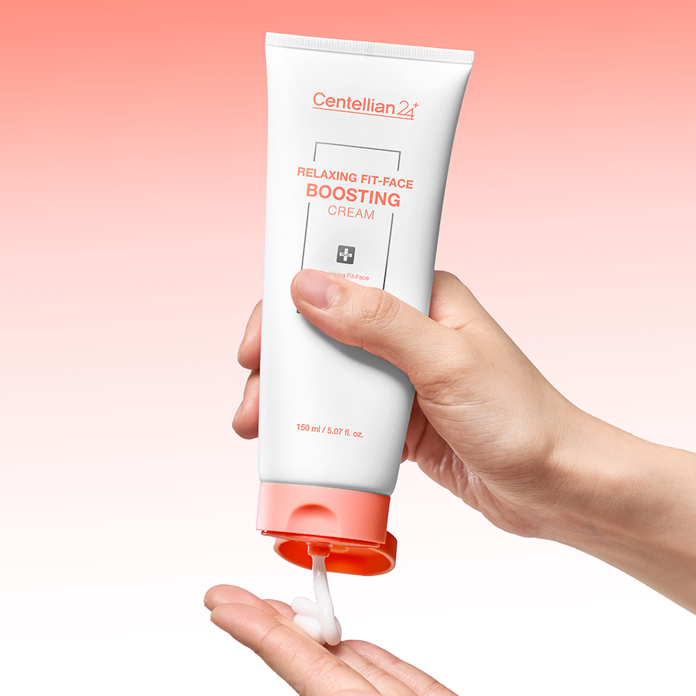 ProtoClinical k-beauty CENTELLIAN24 Relaxing Fit Face Boosting Cream 150ml shown as a pale pink squeeze tube with a flip cap, soft blush packaging, and clean studio background