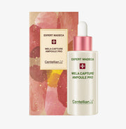 ProtoClinical k-beauty CENTELLIAN24 Expert Madeca Mela Capture Ampoule Pro 30ml single upright ampoule package centered on a light background with rosy pink and soft blue tones