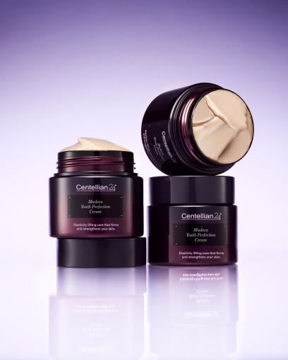 ProtoClinical k-beauty CENTELLIAN24 Madeca Youth Perfection Cream 50ml single dark mauve cream package centered on a pale lavender background