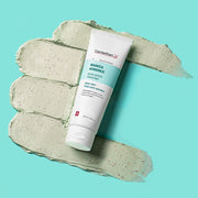 ProtoClinical k-beauty CENTELLIAN24 Madeca Acnience Pore Pack Cleanser 120ml white cleanser tube angled over sage green cream swatches on a turquoise background