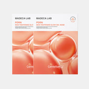 ProtoClinical k-beauty CENTELLIAN24: Madeca Lab PDRN Skin Tightening Glow Gel Mask Ea (23ml x 5) two white sachet packets side by side with coral bubble graphics on a light gray background