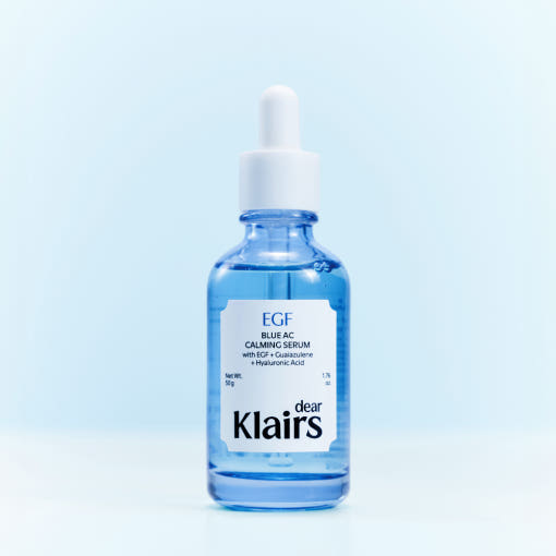 ProtoClinical k-beauty KLAIRS EGF Blue AC Calming Serum 50g single upright serum packshot centered on a light background.