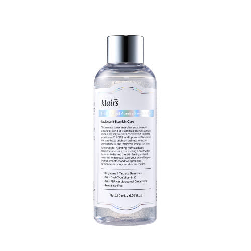 ProtoClinical k-beauty KLAIRS Freshly Juiced Vitamin Essence Toner 180ml single upright toner bottle packshot centered on a light background.