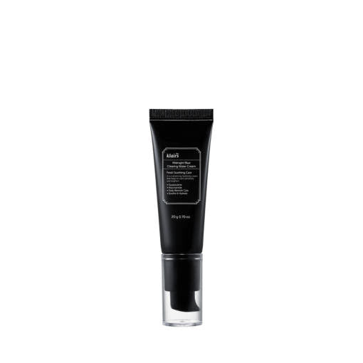 ProtoClinical k-beauty KLAIRS Midnight Blue Clearing Water Cream 20g as a single upright dark blue-gray water cream package centered on a white background with pale blue side accents