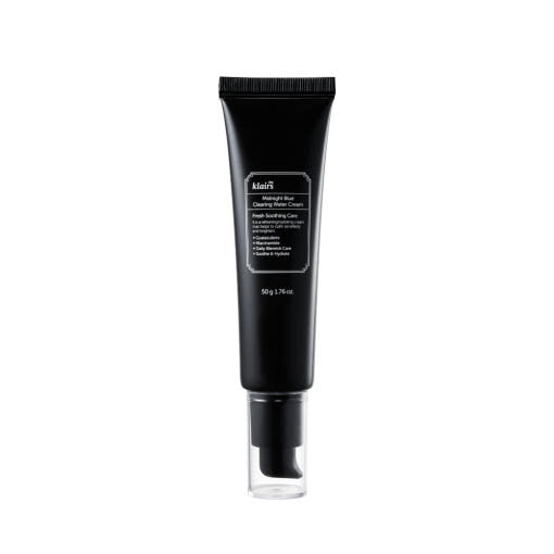 ProtoClinical k-beauty KLAIRS Midnight Blue Clearing Water Cream 50g as a single upright dark blue-gray water cream package centered on a white background with pale blue side accents