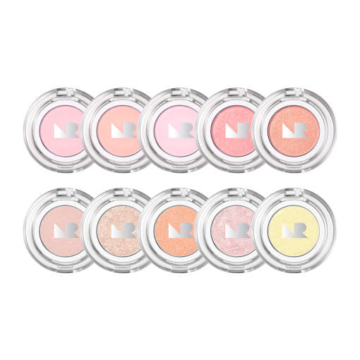 ProtoClinical k-beauty [NATURE REPUBLIC] DAILY BASIC BLOOM SINGLE SHADOW 1.1 ~ 1.5g (10color) warm beige beauty graphic with soft blue lower accents on a white background.