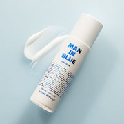 ProtoClinical k-beauty [NATURE REPUBLIC] MAN IN BLUE EMULSION 130ml abstract beauty graphic with a cool gray vertical center and pale blue side panels on a light background.
