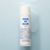 ProtoClinical k-beauty [NATURE REPUBLIC] MAN IN BLUE TONER 150ml abstract beauty graphic with aqua side panels and a muted gray vertical center on a light background.