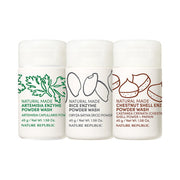 ProtoClinical k-beauty [NATURE REPUBLIC] Natural Made Enzyme Powder Wash 45g (3types) abstract beauty graphic with two soft taupe square forms on a pale cream background.
