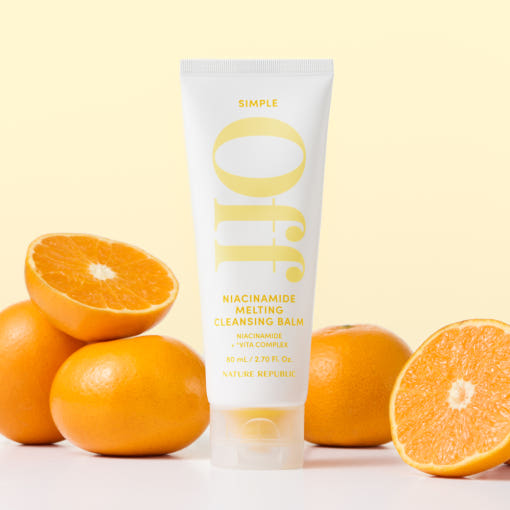 ProtoClinical k-beauty [NATURE REPUBLIC] Simple Off Niacinamide Melting Cleansing Balm 80ml two warm beige cleansing balm packages side by side on a light background.