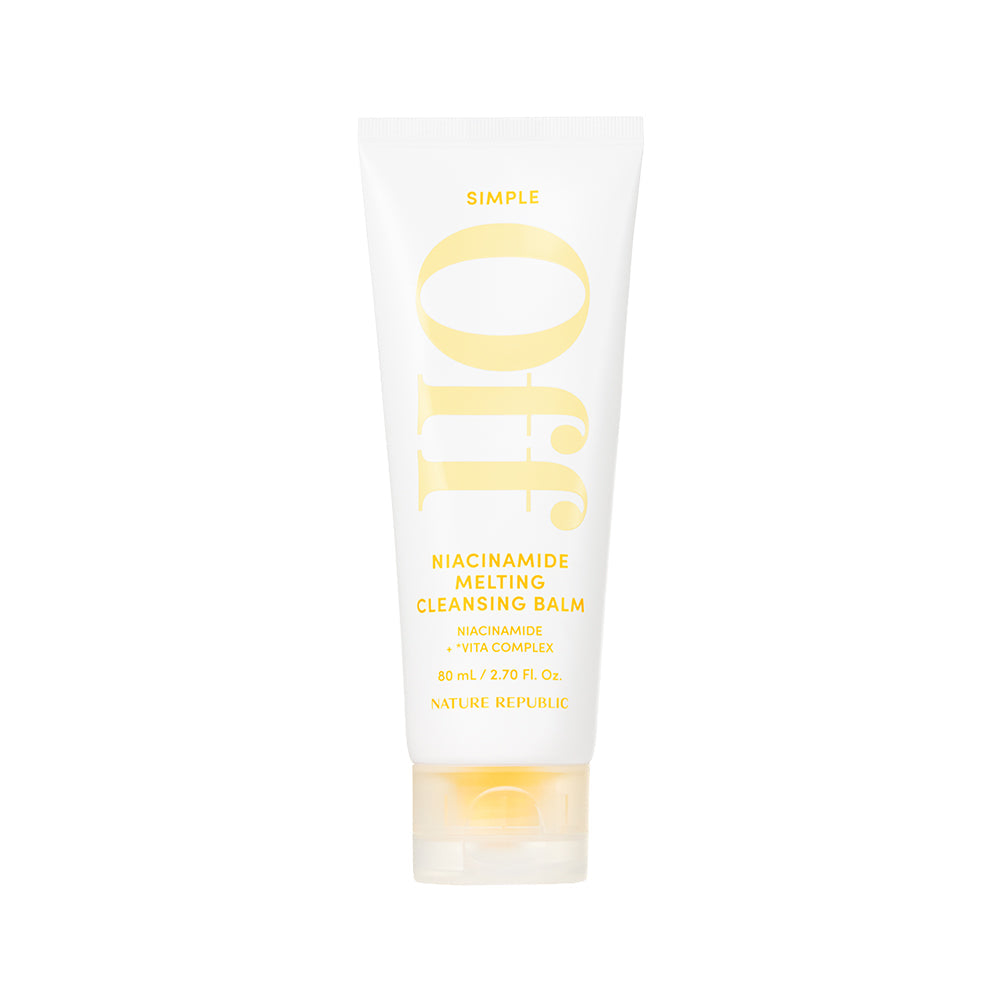 ProtoClinical k-beauty [NATURE REPUBLIC] Simple Off Niacinamide Melting Cleansing Balm 80ml two warm beige cleansing balm packages side by side on a light background