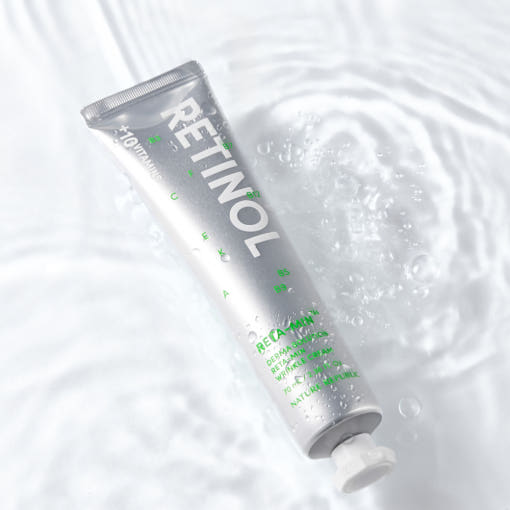 ProtoClinical k-beauty [NATURE REPUBLIC] Derma Solution RETA-MIN Wrinkle Cream 70ml single soft gray diagonal silhouette on a pale blue-white background.