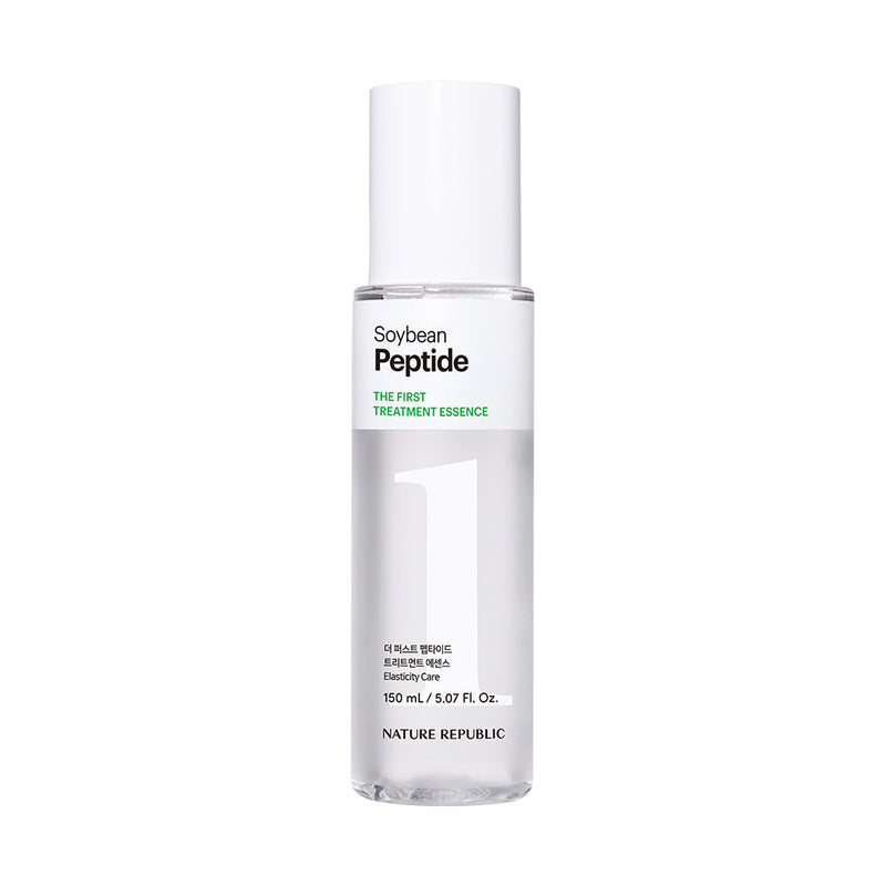 ProtoClinical k-beauty [NATURE REPUBLIC] The First Peptide Treatment Essence 150ml shown as a single upright pale mauve bottle silhouette centered on a light background with faint pink side accents