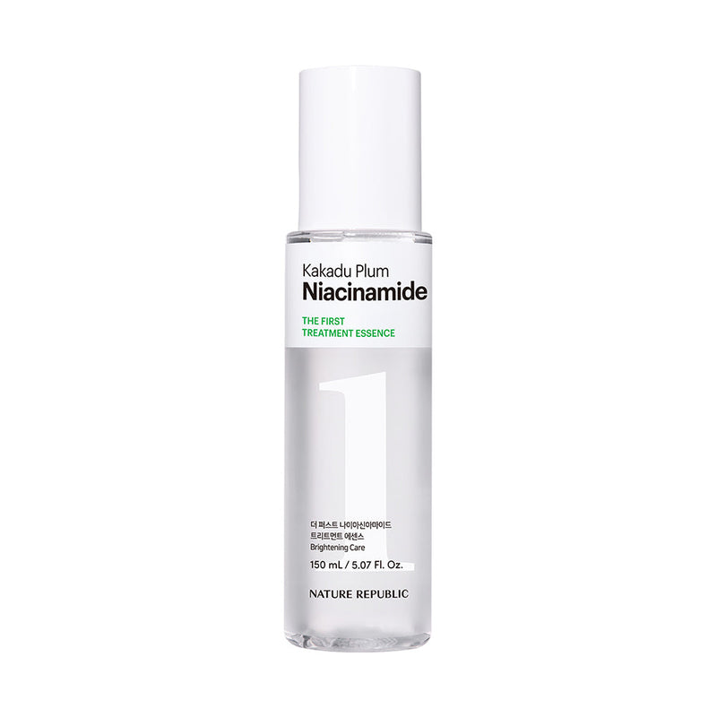 ProtoClinical k-beauty [NATURE REPUBLIC] The First Niacinamide Treatment Essence 150ml shown as a single upright pale mauve bottle silhouette centered on a light background with faint pink side accents