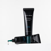 ProtoClinical k-beauty [NATURE REPUBLIC] Black Bean Anti Hair Loss Ampoule 50ml in a centered dark bottle silhouette with pale blue side panels and a deep charcoal base on a light background