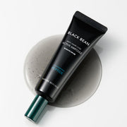 ProtoClinical k-beauty [NATURE REPUBLIC] Black Bean Anti Hair Loss Ampoule 50ml in a dark olive diagonal bottle silhouette with pale mint side accents on a light background