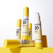 ProtoClinical k-beauty beige beauty product detail with soft gray side tones on a light background.