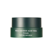 ProtoClinical k-beauty [NATURE REPUBLIC] Real Squeeze Aloe Vera Cream 50ml dark sage rounded beauty silhouette centered on a light background with pale aqua side shading and a muted gray lower edge.