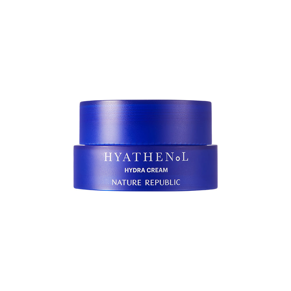 ProtoClinical k-beauty [NATURE REPUBLIC] Hyathenol Hydra Cream 50ml soft violet beauty graphic with a deep blue center on a light background