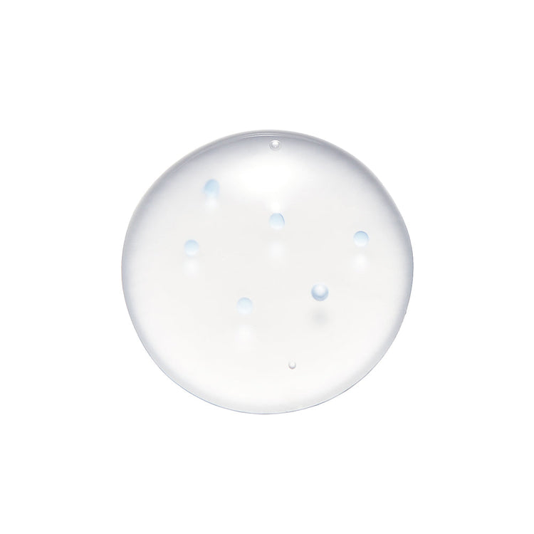 ProtoClinical k-beauty [NATURE REPUBLIC] Hyathenol Hydra Capsule Essence 50ml translucent circular gel swatch with several pale blue capsule-like droplets on a clean white background