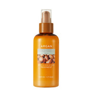 ProtoClinical k-beauty [NATURE REPUBLIC] Argan Essential Hair No Wash Treatment 160ml tall warm beige bottle silhouette with a soft brown center on a light background with pale blue side panels.