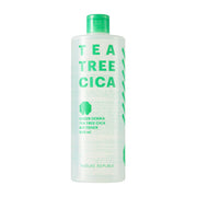 ProtoClinical k-beauty [NATURE REPUBLIC] Green Derma Tea Tree Cica Big Toner 500ml shown as a tall mint green bottle silhouette centered on a light background with soft pink corner accents