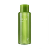 ProtoClinical k-beauty [NATURE REPUBLIC] Mild Green Tea Toner 155ml olive bottle silhouette with pale lilac side accents on a light background.