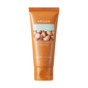 ProtoClinical k-beauty [NATURE REPUBLIC] Argan Essential Curling Essence 100ml tan bottle silhouette with pale blue side panels on a light background.