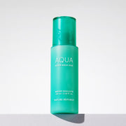 ProtoClinical k-beauty [NATURE REPUBLIC] Super Aqua Max A Watery Emulsion 130ml teal bottle silhouette with soft pink side panels on a light background.