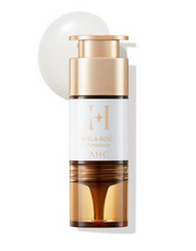 ProtoClinical k-beauty AHC H Mela Root Ampoule 10ml single amber ampoule bottle centered on a pale blue and white background