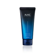 ProtoClinical k-beauty AHC Only For Man Foam Cleanser 140ml single upright dark blue foam cleanser package centered on a pale background with soft pink side accents.