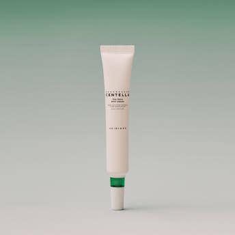 ProtoClinical k-beauty SKIN1004: Madagascar Centella Tea-trica Spot Cream (20ml) abstract product graphic with a sage green upper band, a soft pink vertical center shape, and pale gray side panels on a white background