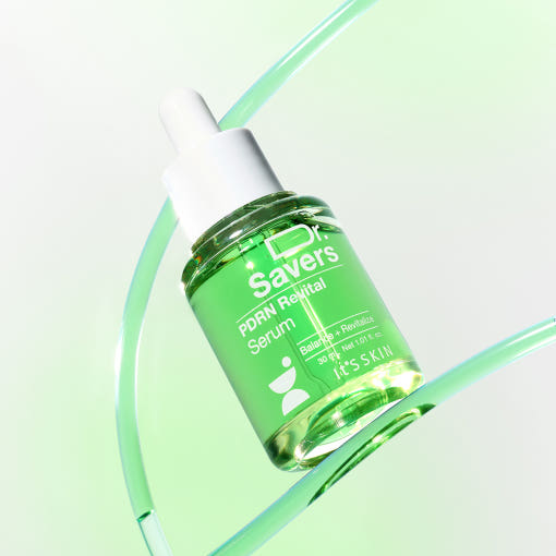 ProtoClinical k-beauty It'S SKIN Dr.Savers PDRN Revital Serum 30ml in a single upright light green bottle on a white background