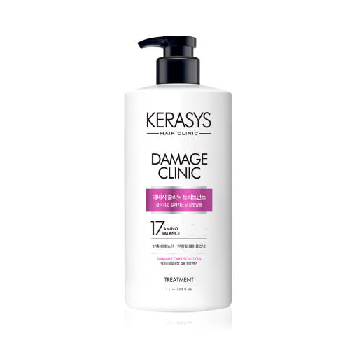 ProtoClinical k-beauty Kerasys Damage Clinic Protein Treatment 1L single upright pale lavender bottle centered on a light background with soft lavender side shapes.