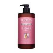 ProtoClinical k-beauty Kerasys Advanced Keramide Ampoule Damage Clinic Treatment 1L single upright mauve bottle centered on a pale aqua background with soft pink side accents.