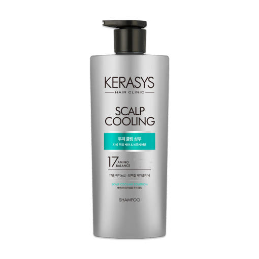 Kerasys Scalp Cooling Solution Shampoo 750ml by ProtoClinical shown in shampoo packaging on a clean white background, highlighting the scalp cooling bottle design for a k-beauty hair care routine.
