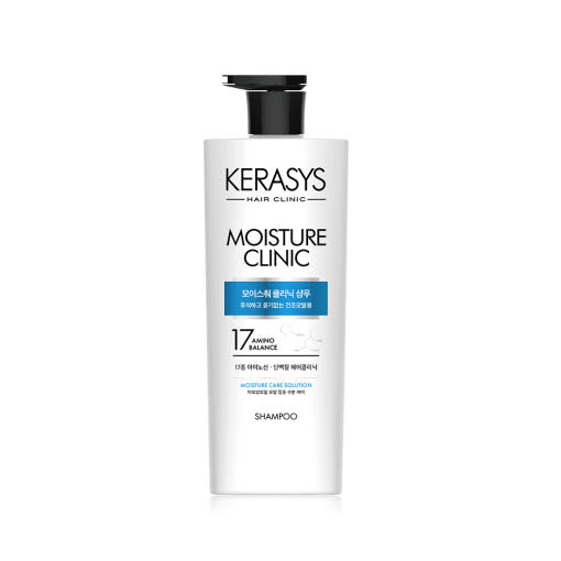 ProtoClinical k-beauty Kerasys Moisture Clinic Moisture Care Solution Shampoo 750ml single upright shampoo bottle on a white background.