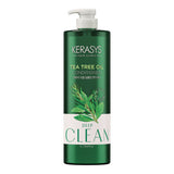 ProtoClinical k-beauty Kerasys Tea Tree Oil Conditioner 1L in a single tall green bottle centered on a white background