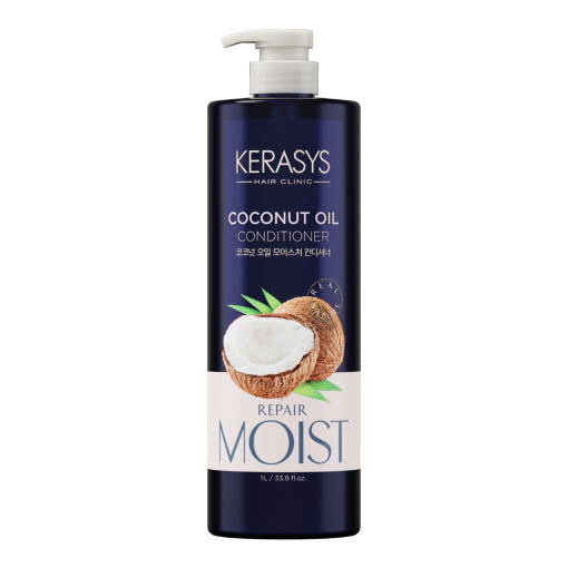 Kerasys Coconut Oil Conditioner 1L by ProtoClinical shown in conditioner packaging on a clean white background, highlighting the coconut oil hair care design for a k-beauty routine.